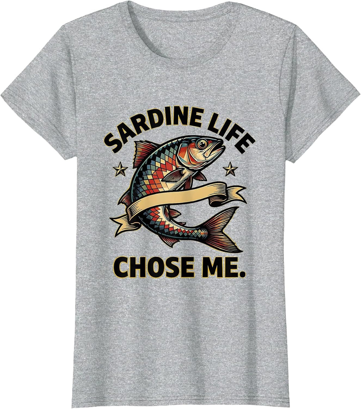 Sardine Life Chose Me Funny Ocean Fish Design T-Shirt - Heather Grey