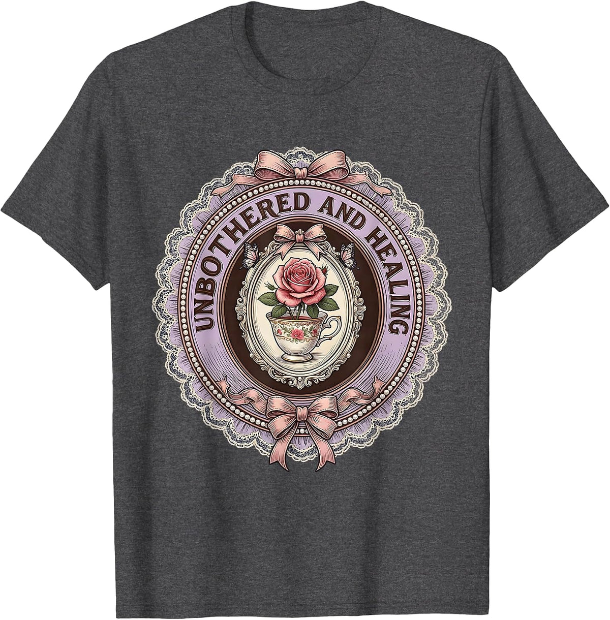 Unbothered and Healing Mental Health Matters Design T-Shirt - Dark Heather Grey