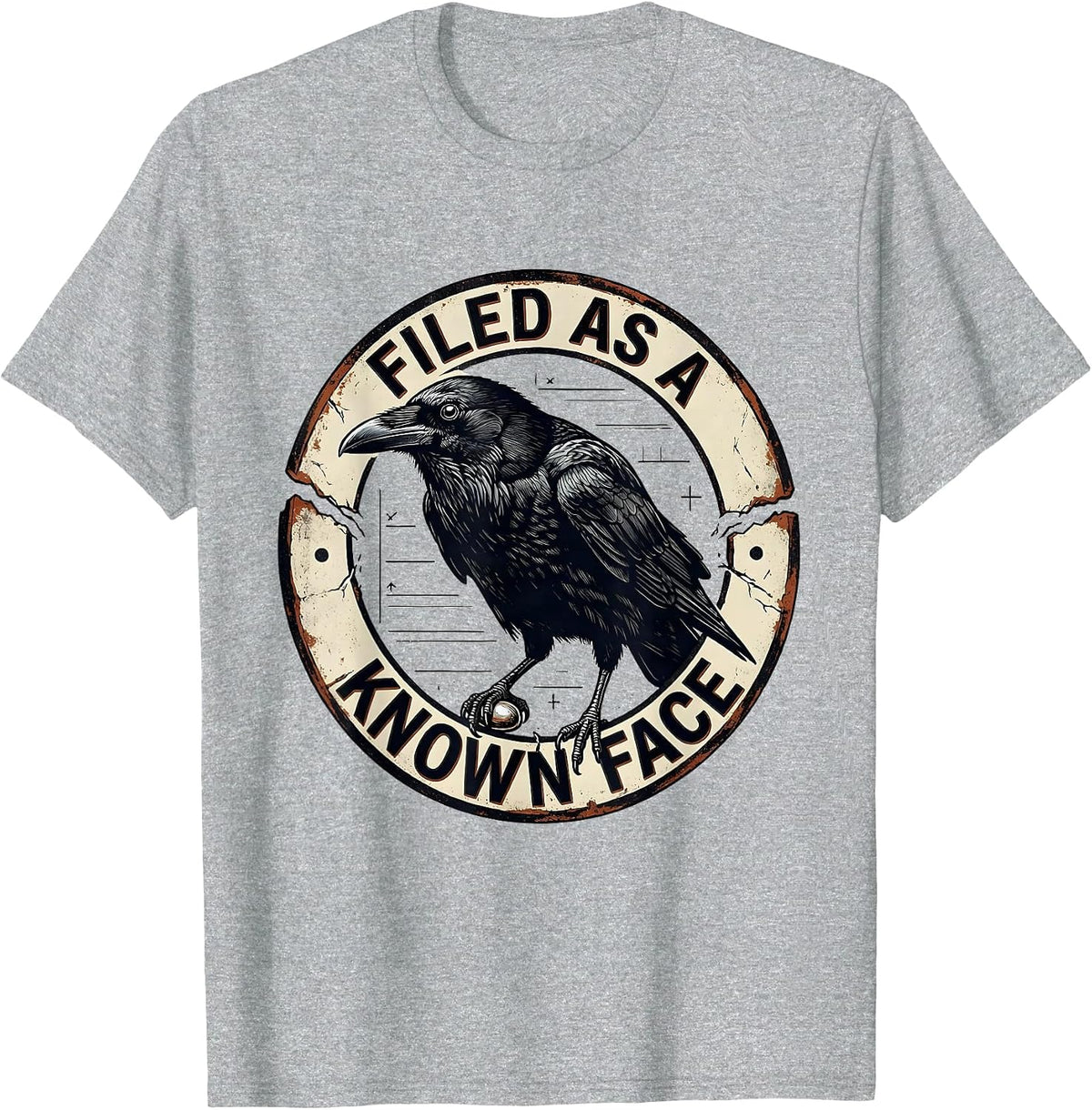 Men's Filed As A Known Face Vintage Crow Dark Humor Gothic Bird T-Shirt - Heather Grey