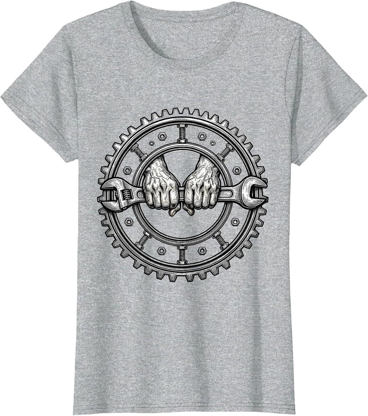 Mechanic Torque Wrench Grip Graphic Design T-Shirt - Heather Grey