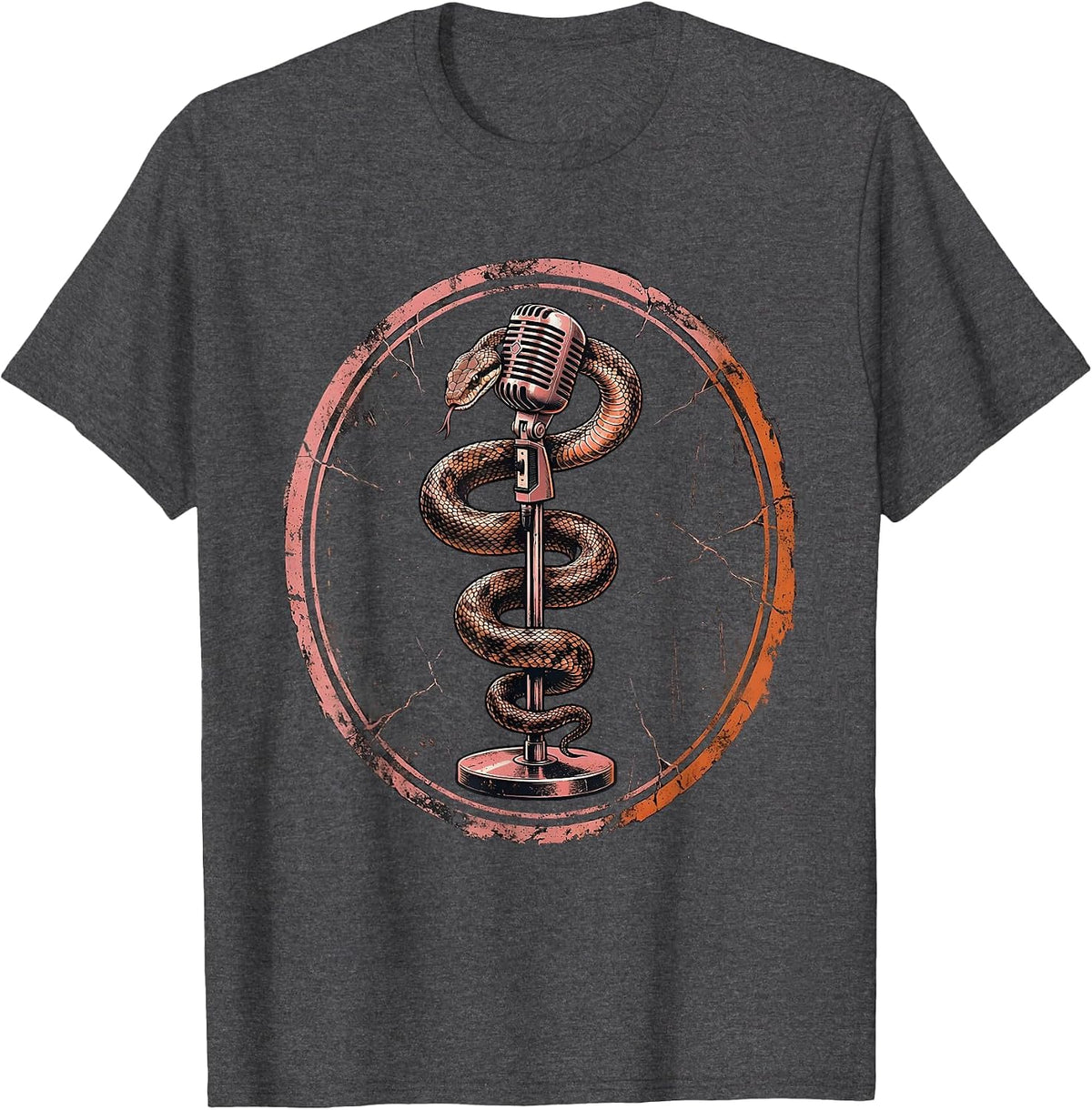 Snake Coiled Microphone Stand Rock Music Graphic T-Shirt - Dark Heather Grey
