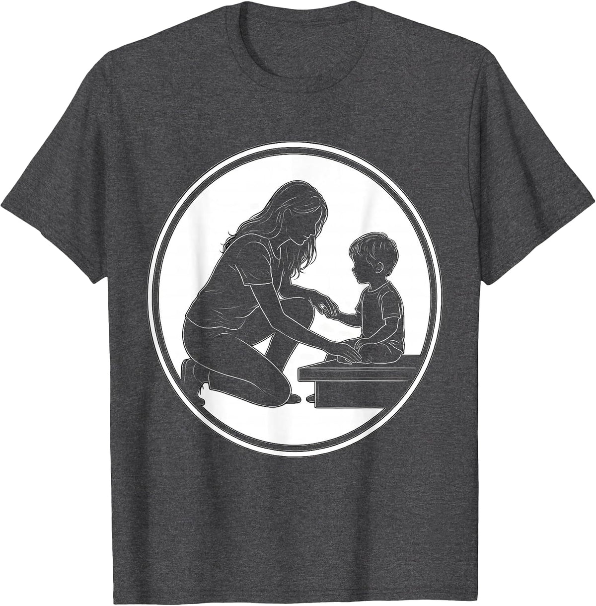 Paraprofessional Kneeling With Student Graphic T-Shirt - Dark Heather Grey