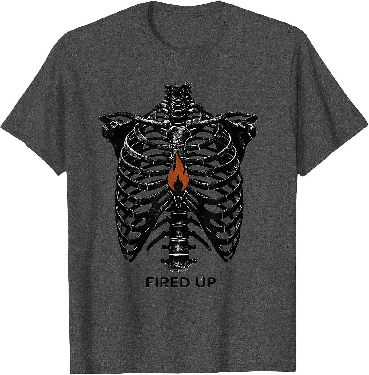 Men's Fired Up Rubber Stamp Skeleton Rib Cage Halloween Costume T-Shirt - Dark Heather Grey