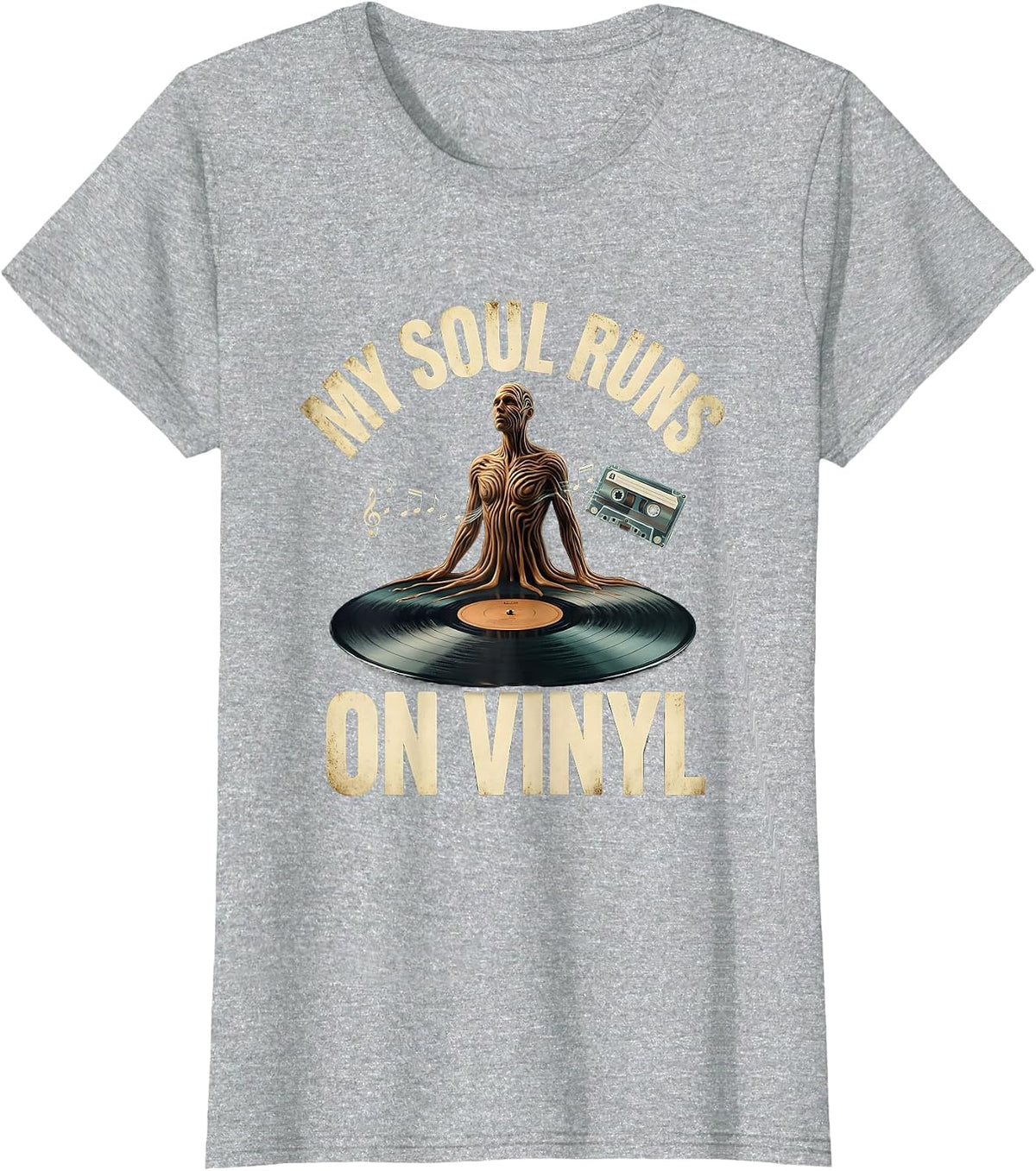 My Soul Runs on Vinyl Surreal Vinyl Design T-Shirt - Heather Grey