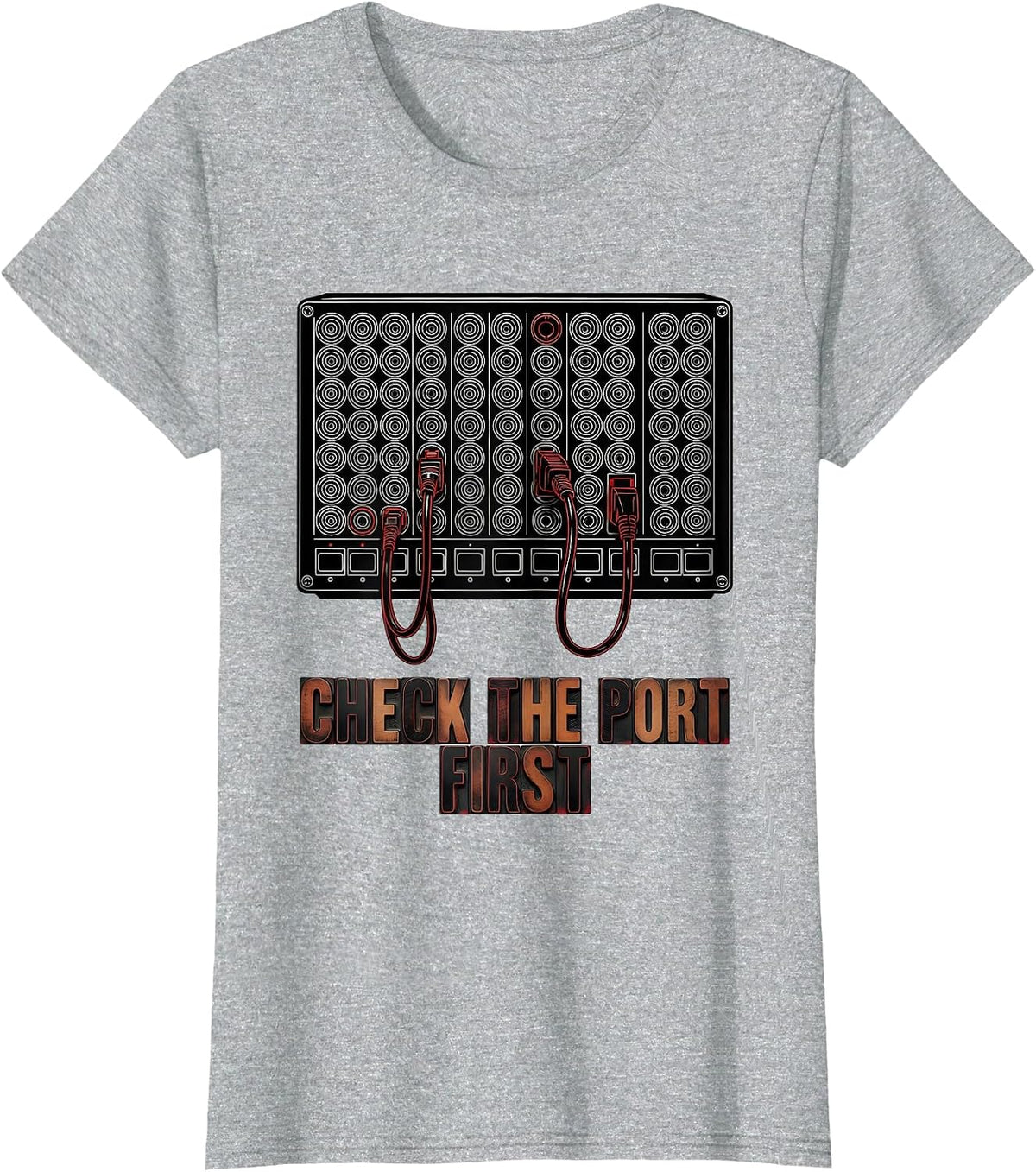 Check The Port First Funny IT Support Programmer Tech Nerd T-Shirt - Heather Grey