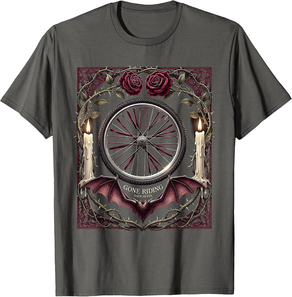 Gone Riding Back Never Mountain Bike Design T-Shirt - Asphalt Grey