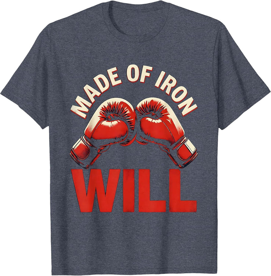 Made of Iron Will Boxing Graphic Design T-Shirt - Heather Blue