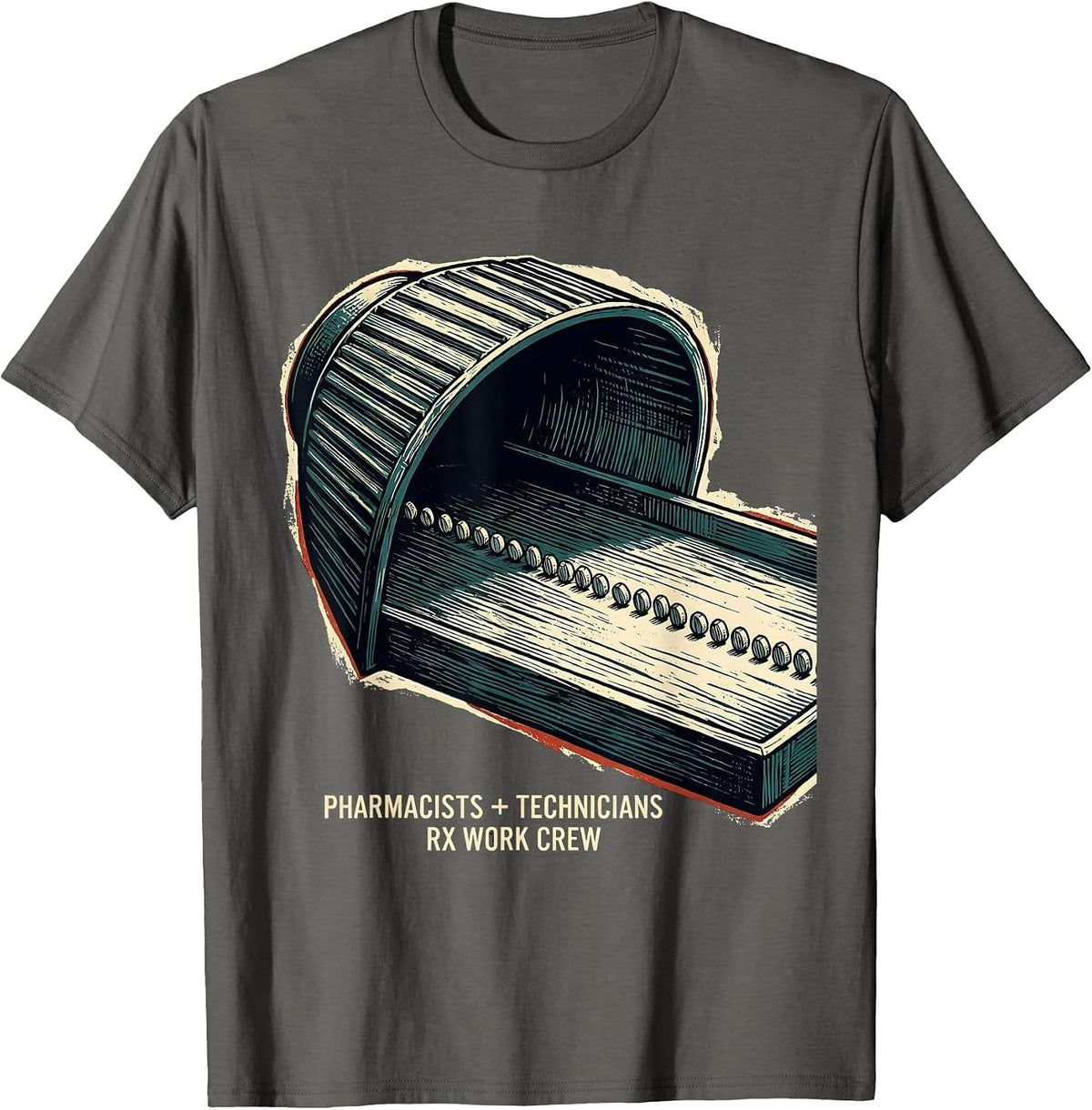 Pharmacists + Technicians, Rx Work Crew Funny T-Shirt - Asphalt Grey