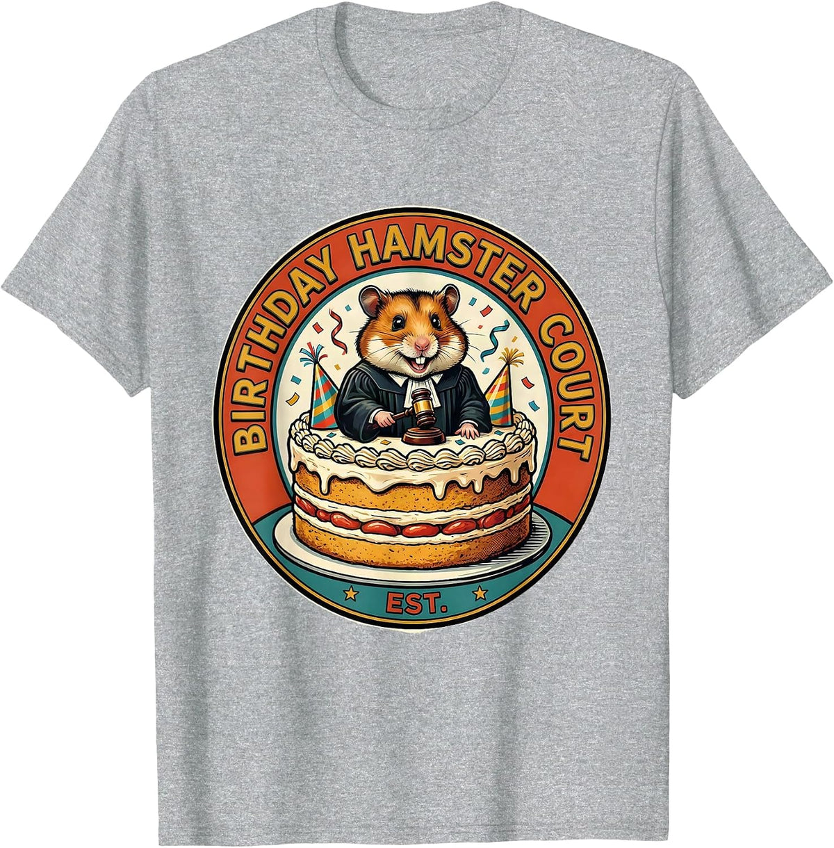 Men's Birthday Hamster Court Retro Advertising Mascot Cute Hamster T-Shirt - Heather Grey