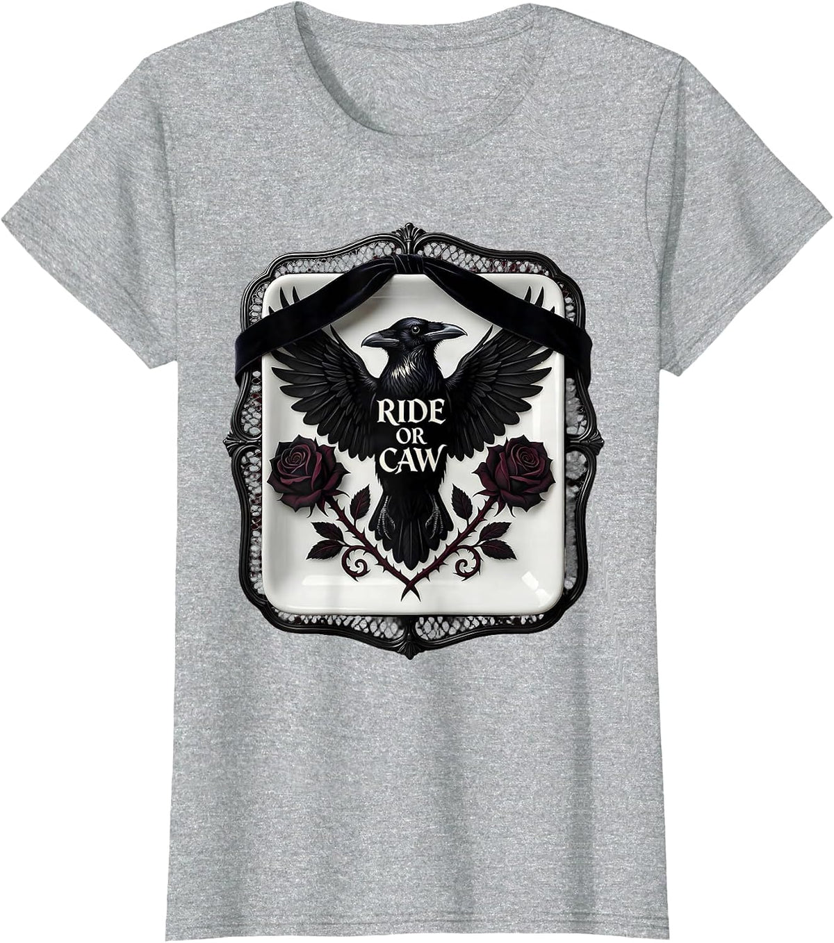 Ride or Caw Funny Crow Bird Design T-Shirt - Heather Grey