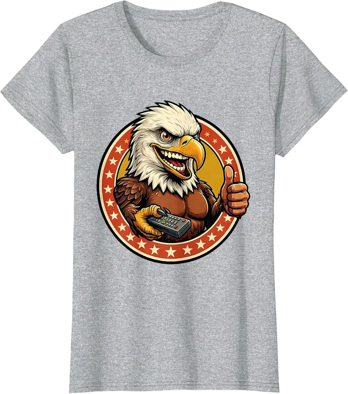 Bald Eagle TV Remote Funny Patriotic Design T-Shirt - Heather Grey
