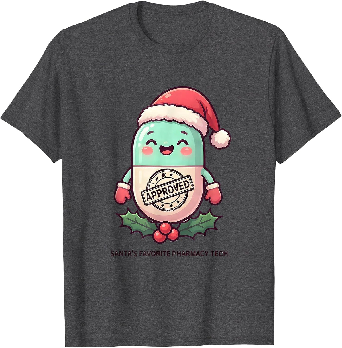 Men's Santa's Favorite Pharmacy Tech Cute Kawaii Christmas T-Shirt - Dark Heather Grey