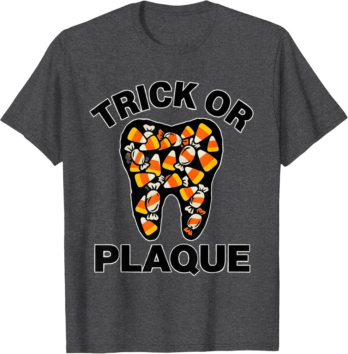 Trick Or Plaque Stencil Halloween Dental Hygienist Costume T-Shirt - Dark Heather Grey