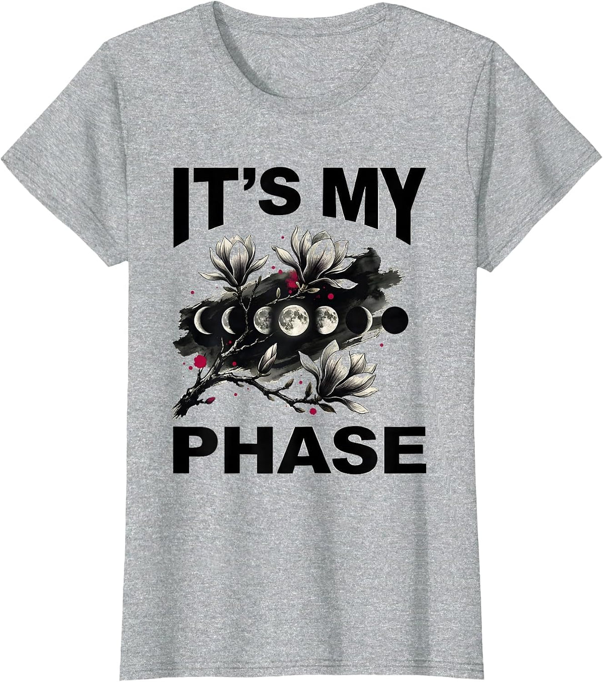 It's My Phase Ink Brush Moon Phases Boho Celestial Astrology T-Shirt - Heather Grey