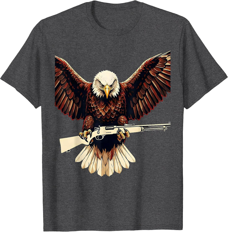 Men's Bald Eagle Clutching Rifle 2nd Amendment Graphic T-Shirt - Dark Heather Grey