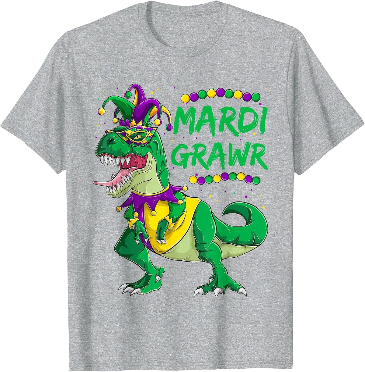 Mardi Grawr Dino Jester Outfit, Mardi Gras T Rex Kids Boys T-Shirt - Heather Grey