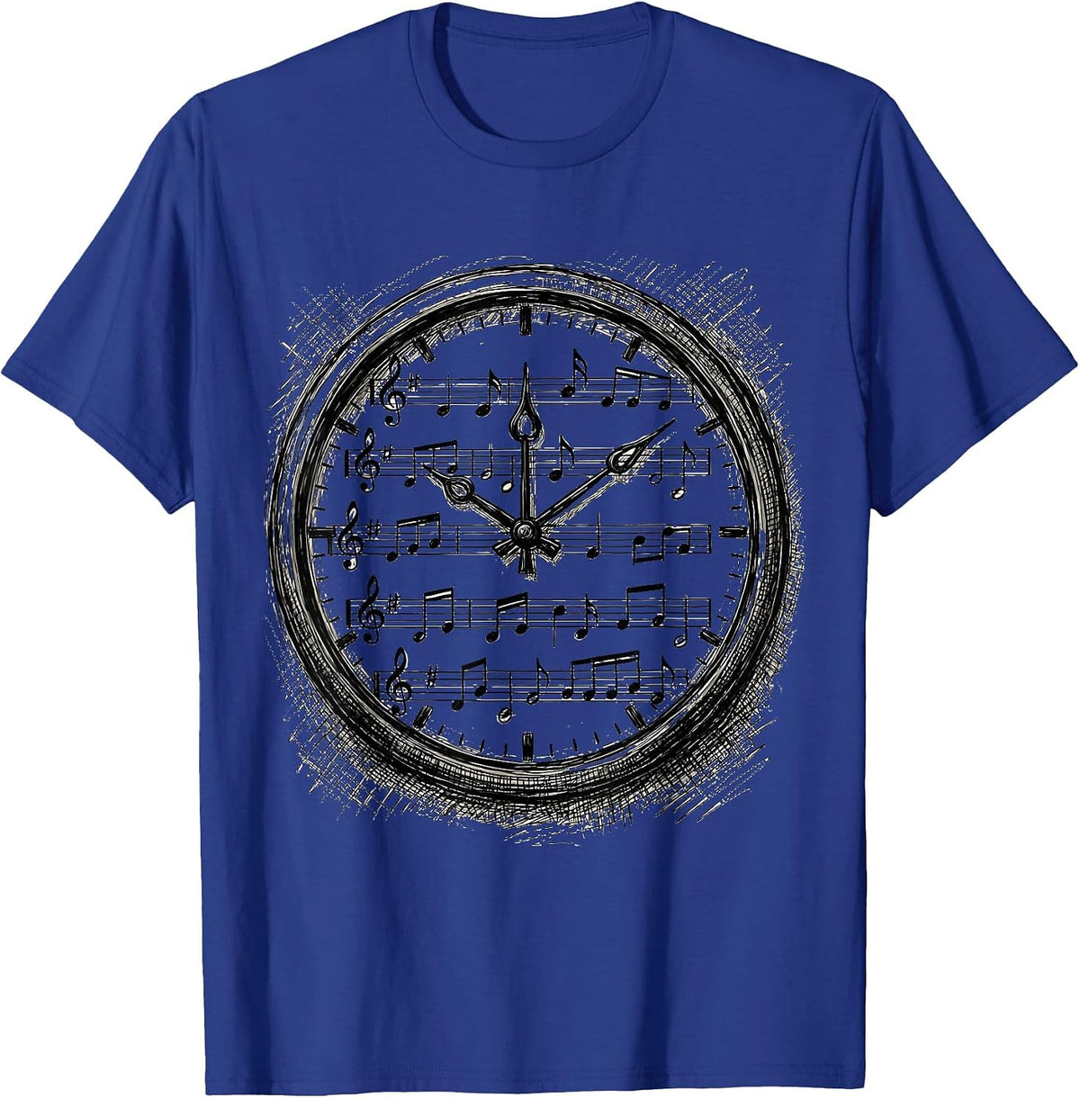 Music Teacher Clock Musical Staff Illustration T-Shirt - Royal Blue