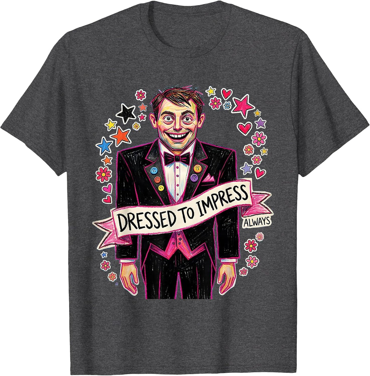 Men's Dressed to Impress Always Tuxedo Graphic Design T-Shirt - Dark Heather Grey