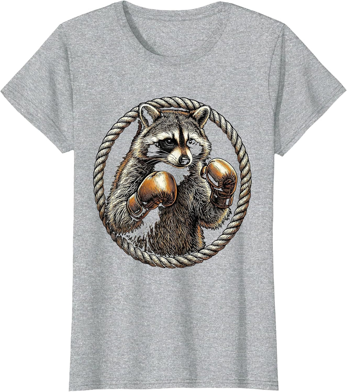 Raccoon Boxing Gloves Ready to Fight Graphic T-Shirt - Heather Grey