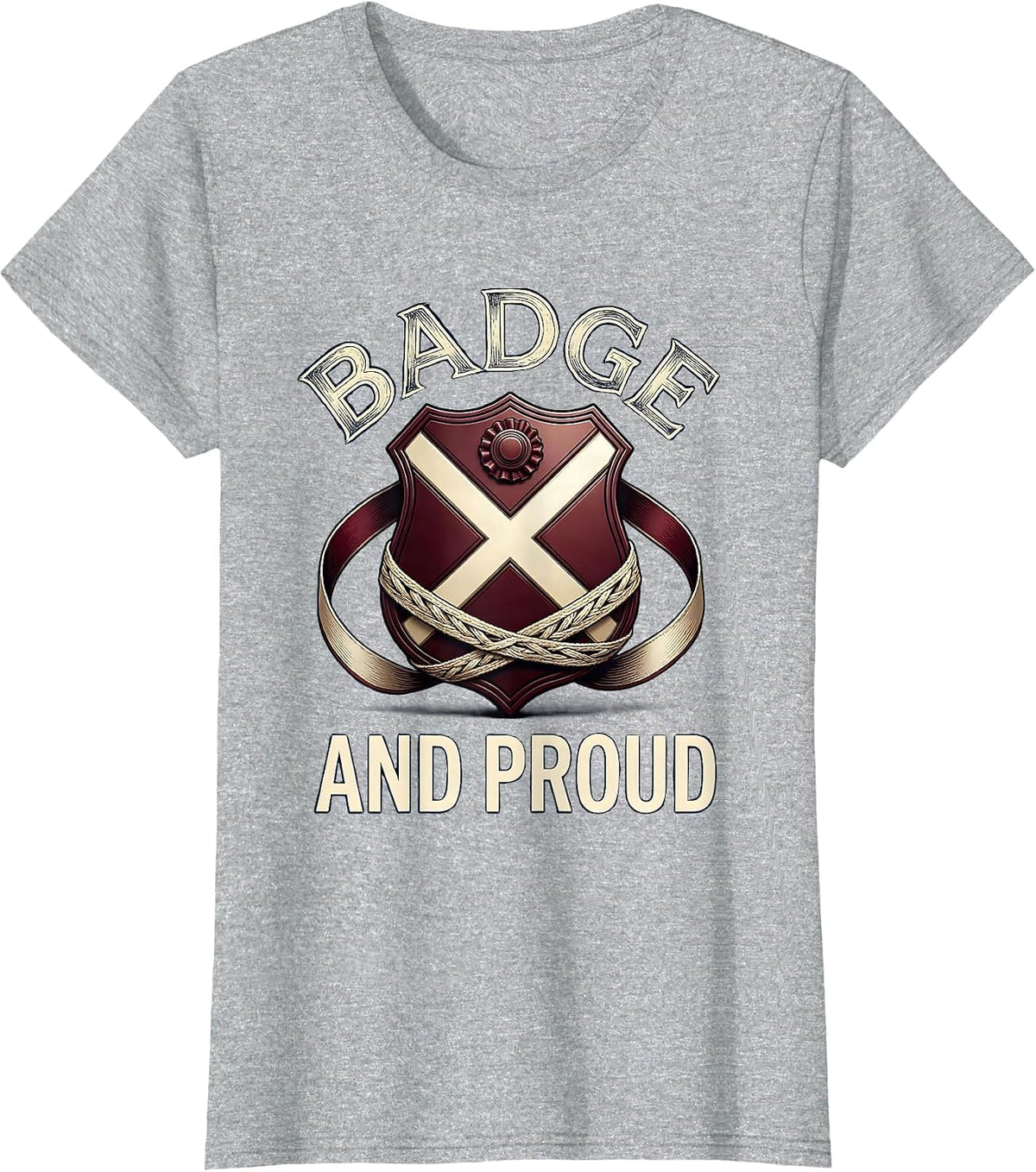 Badge and Proud Police Officer Design T-Shirt - Heather Grey