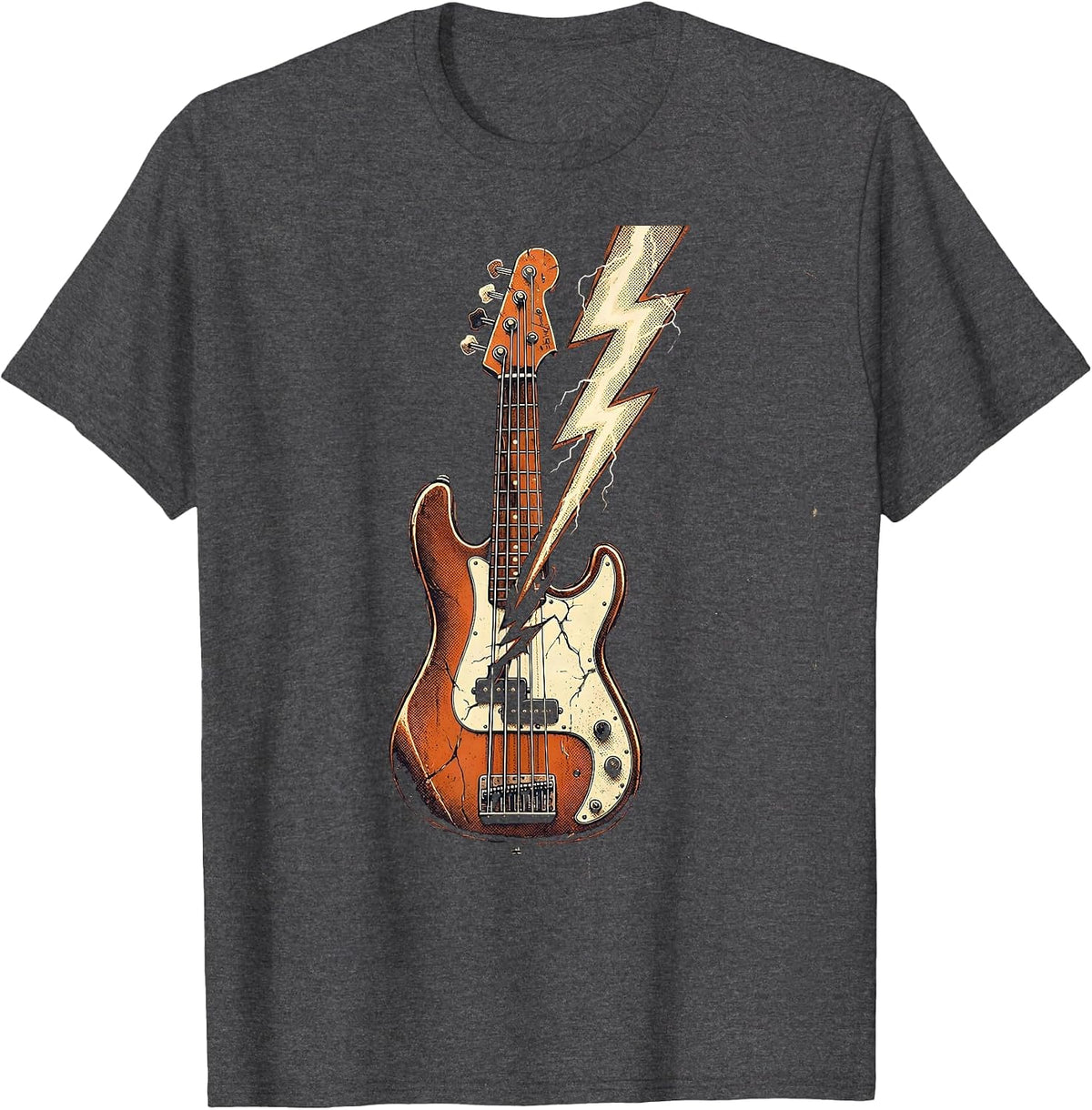 Lightning Bolt Electric Bass Guitar 90s Band Graphic T-Shirt - Dark Heather Grey