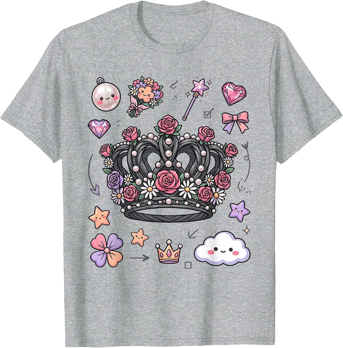 Men's Gigi Floral Pearl Crown Illustration T-Shirt - Heather Grey
