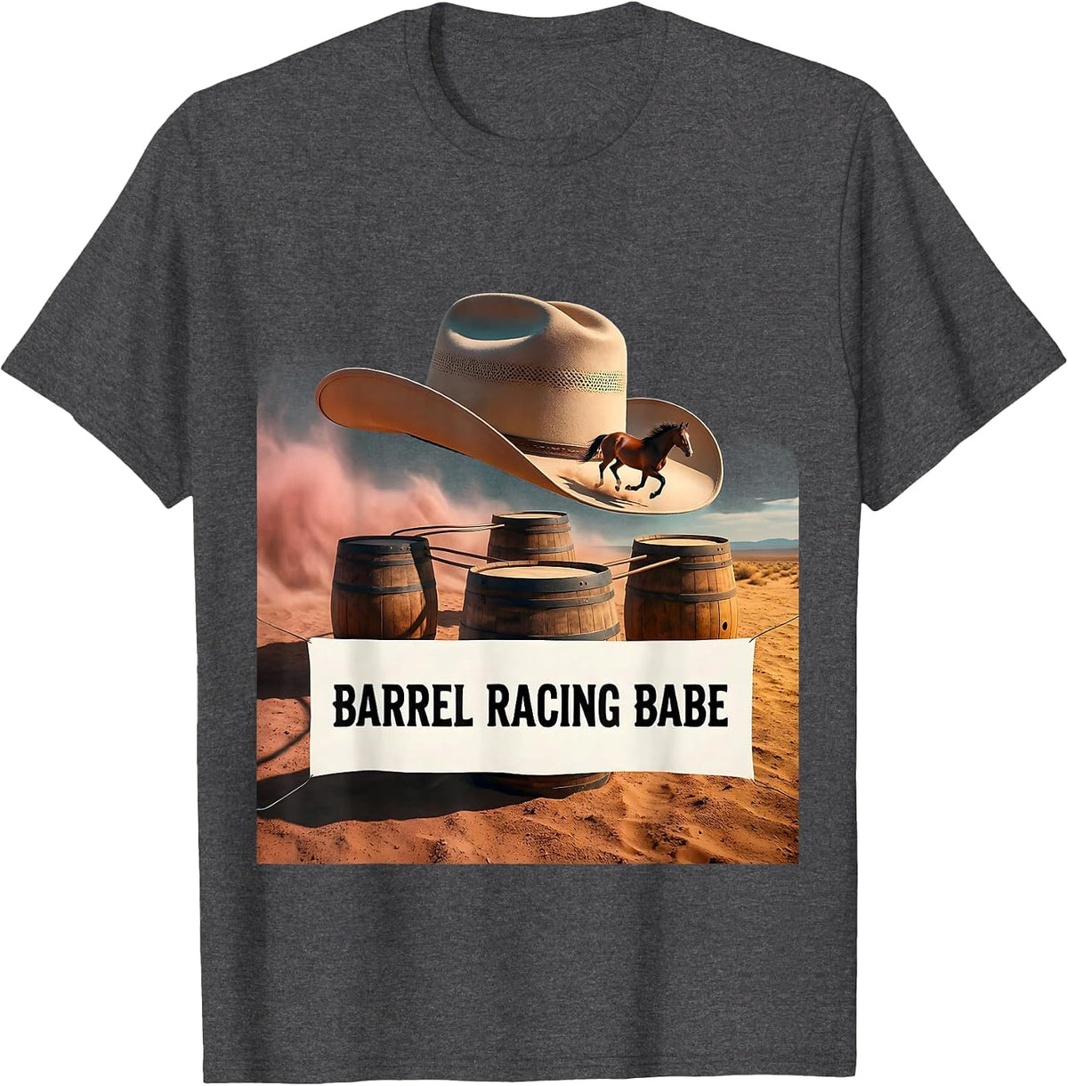 Barrel Racing Babe Cowgirl Rodeo Design T-Shirt - Dark Heather Grey