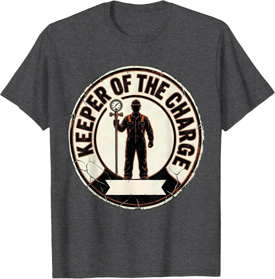 Men's Keeper Of The Charge Distressed Maintenance Technician Humor T-Shirt - Dark Heather Grey