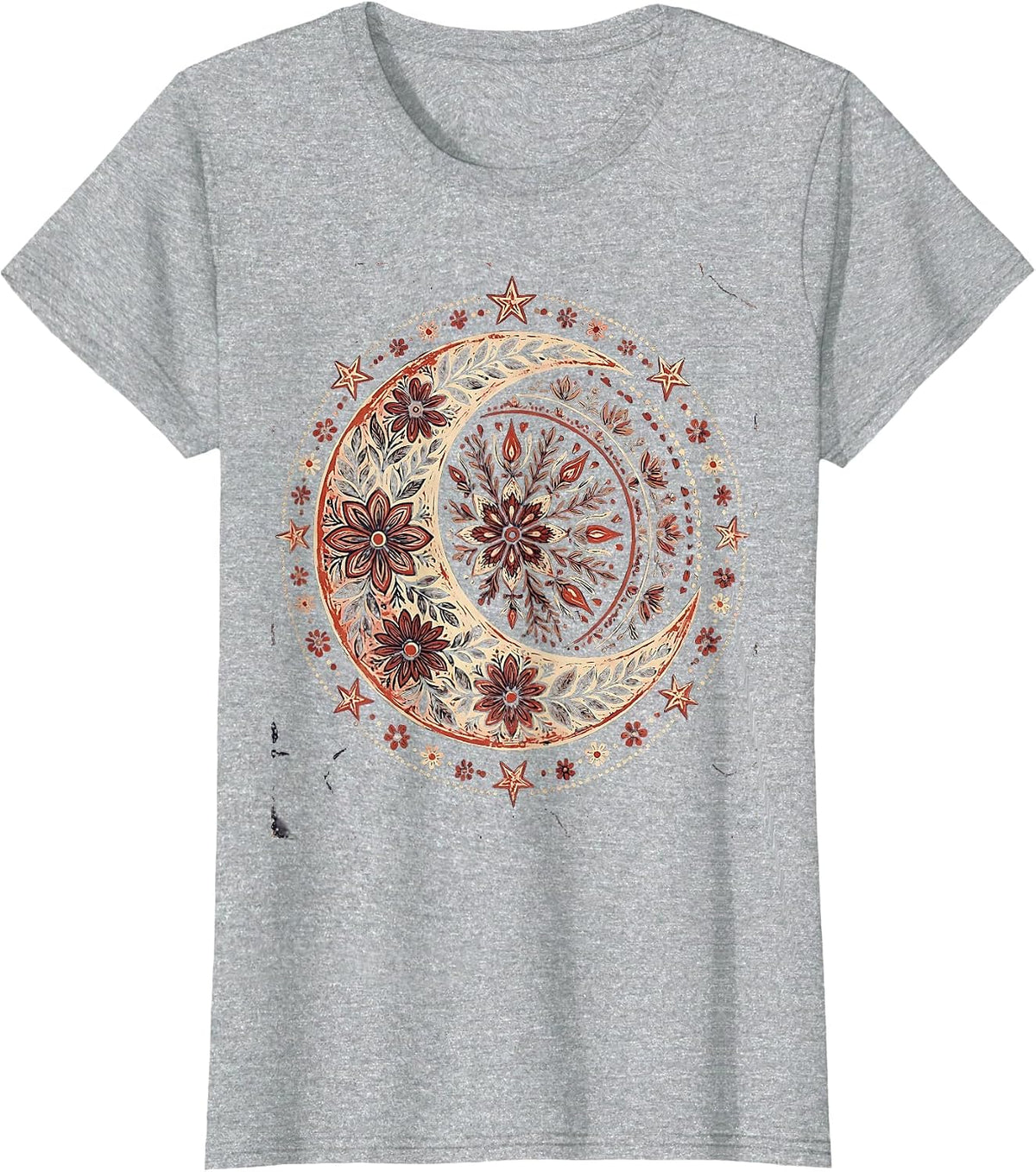 Patriotic Crescent Moon and Stars Illustration T-Shirt - Heather Grey