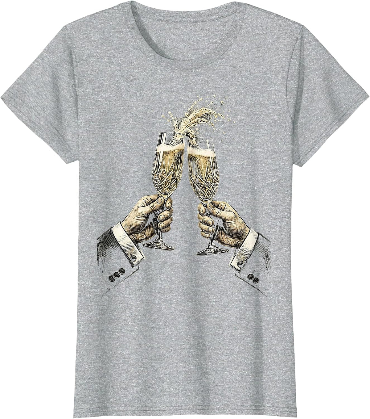 Women's Tuxedo Champagne Toast Graphic Tee T-Shirt - Heather Grey
