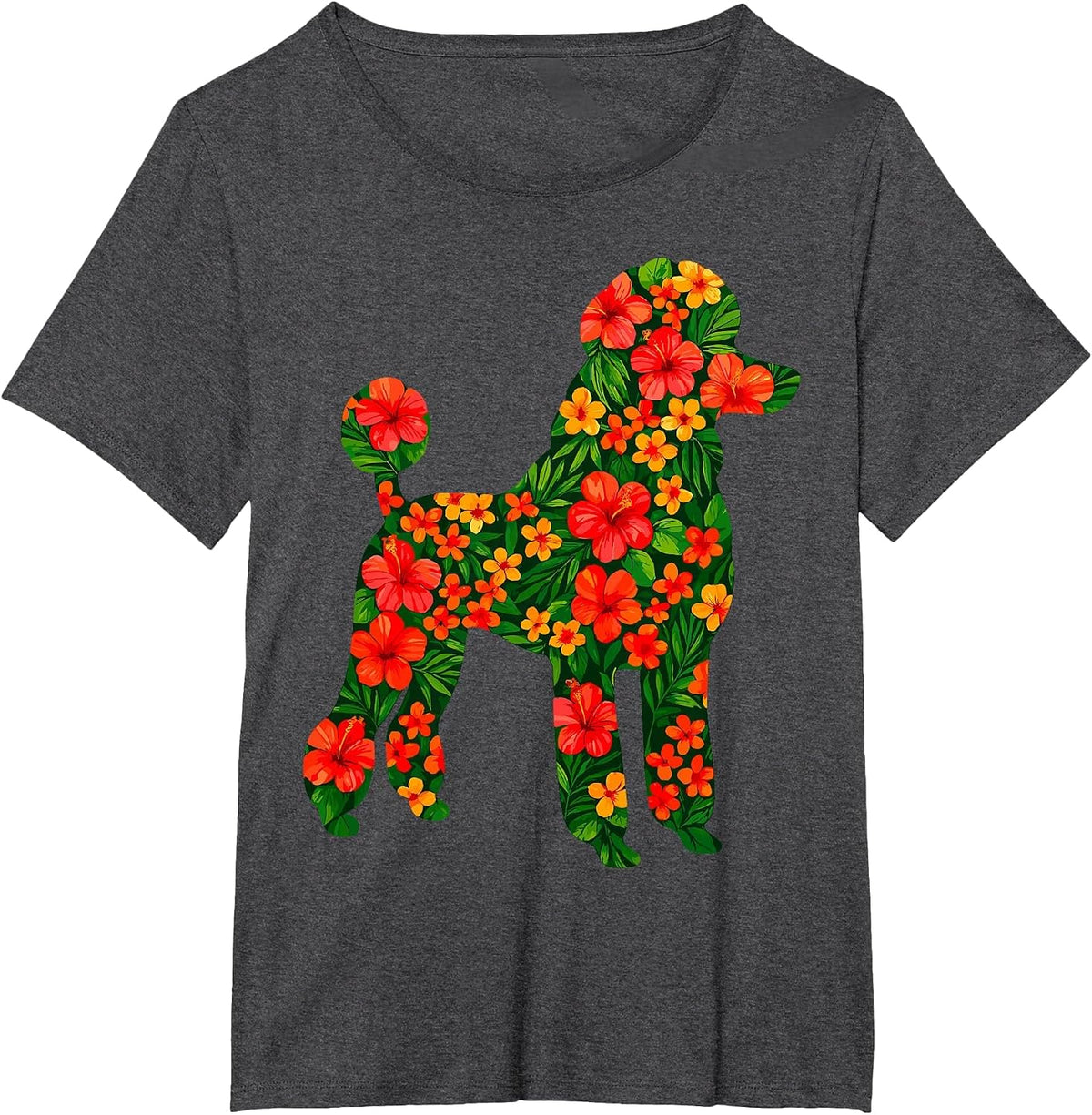 Floral Poodle T-Shirt - Dark Heather Grey