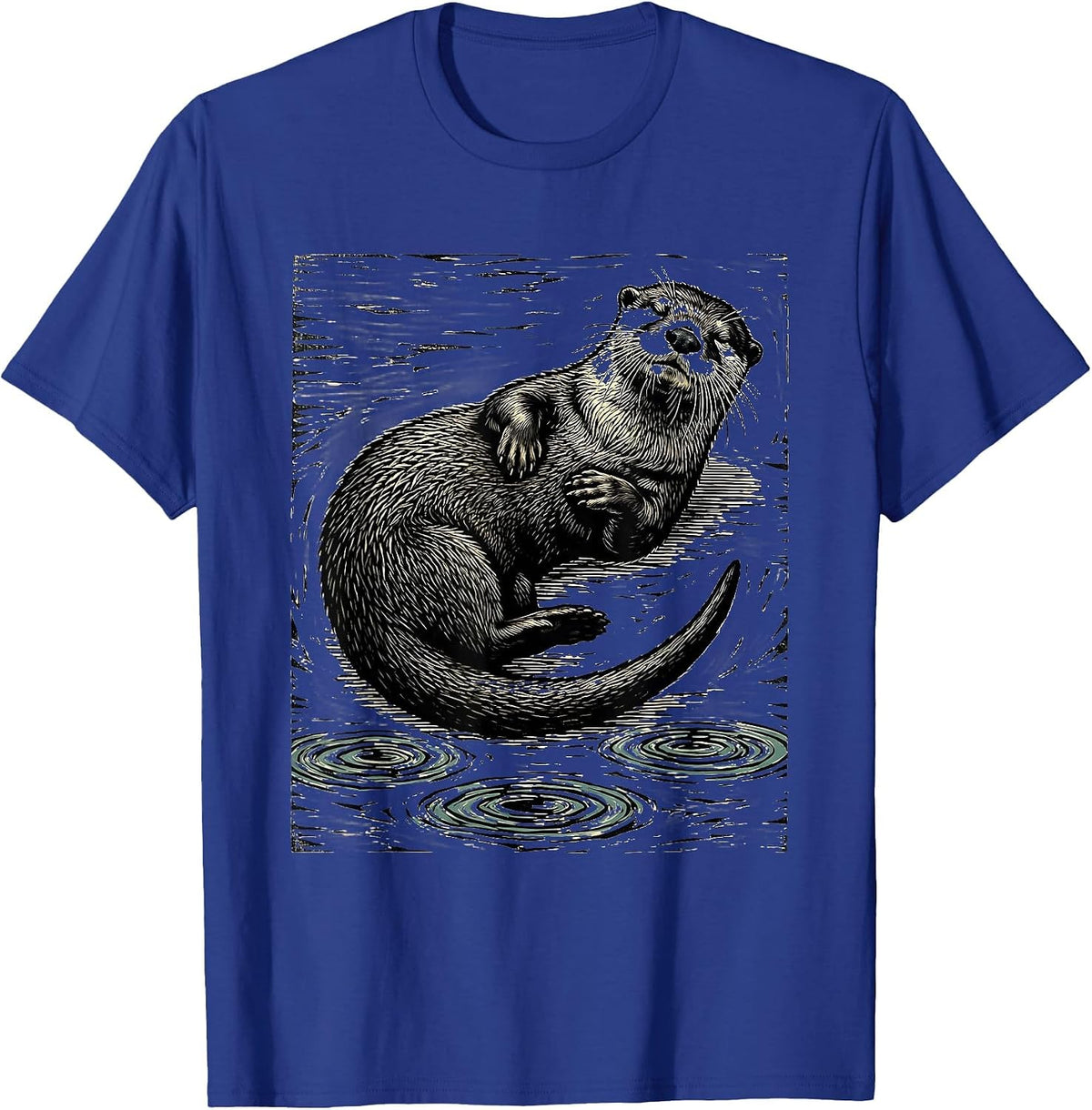 River Otter Woodcut Engraving Nature Lover Humor T-Shirt - Royal Blue