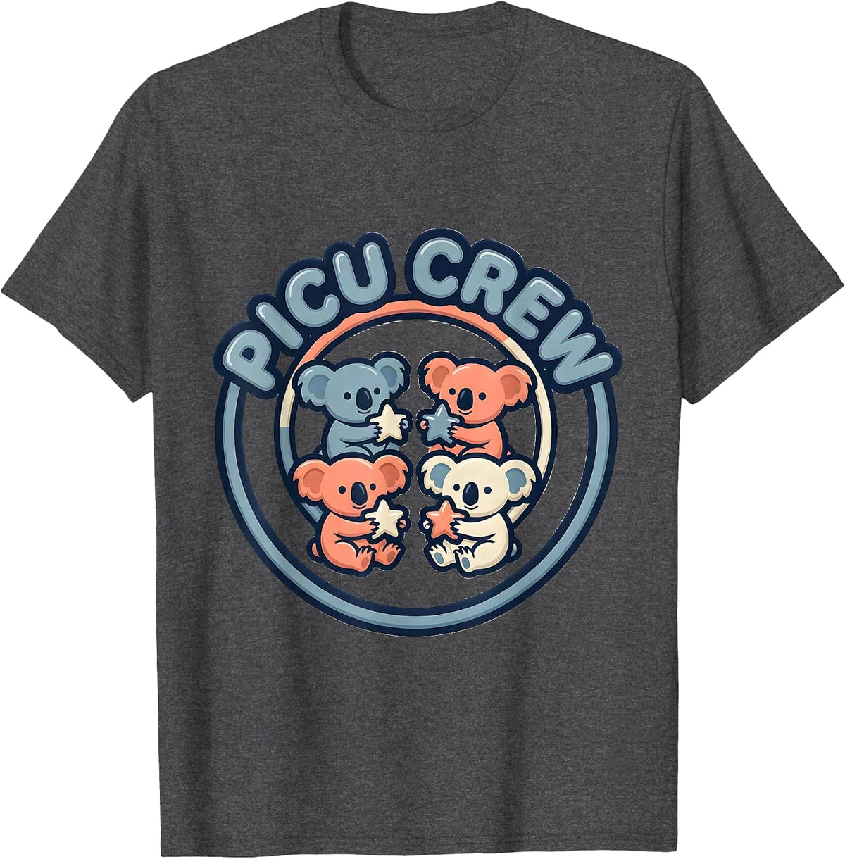 Men's PICU Crew Cute Koala Cub Pediatric Nurse Practitioner Pride T-Shirt - Dark Heather Grey