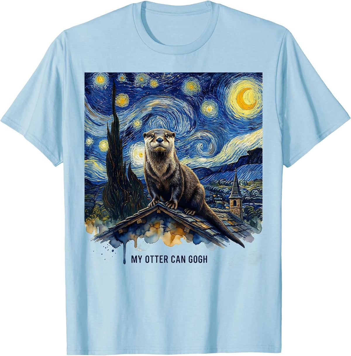 Men's My Otter Can Gogh Whimsical Art Parody Cat Lover Gift T-Shirt - Baby Blue