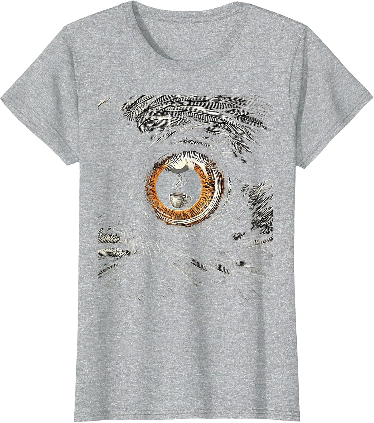 Women's Crow Eye Coffee Reflection Graphic Design T-Shirt - Heather Grey