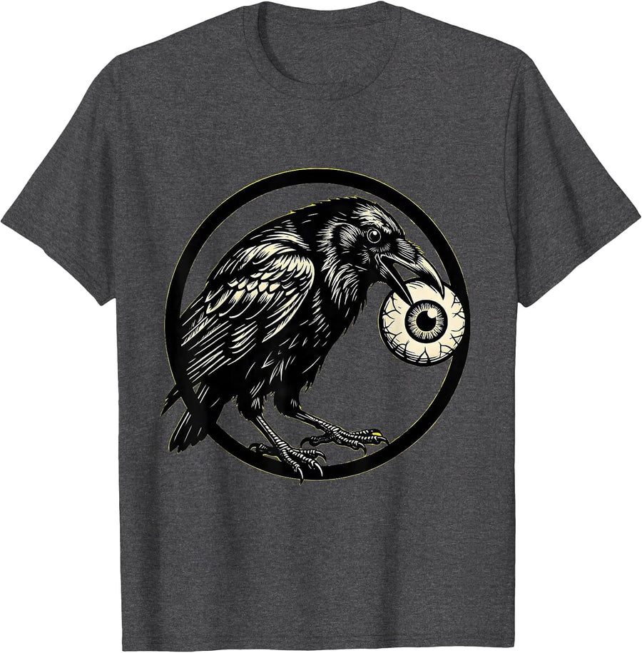 Men's Crow Carrying Eyeball Creepy Dark Art Design T-Shirt - Dark Heather Grey