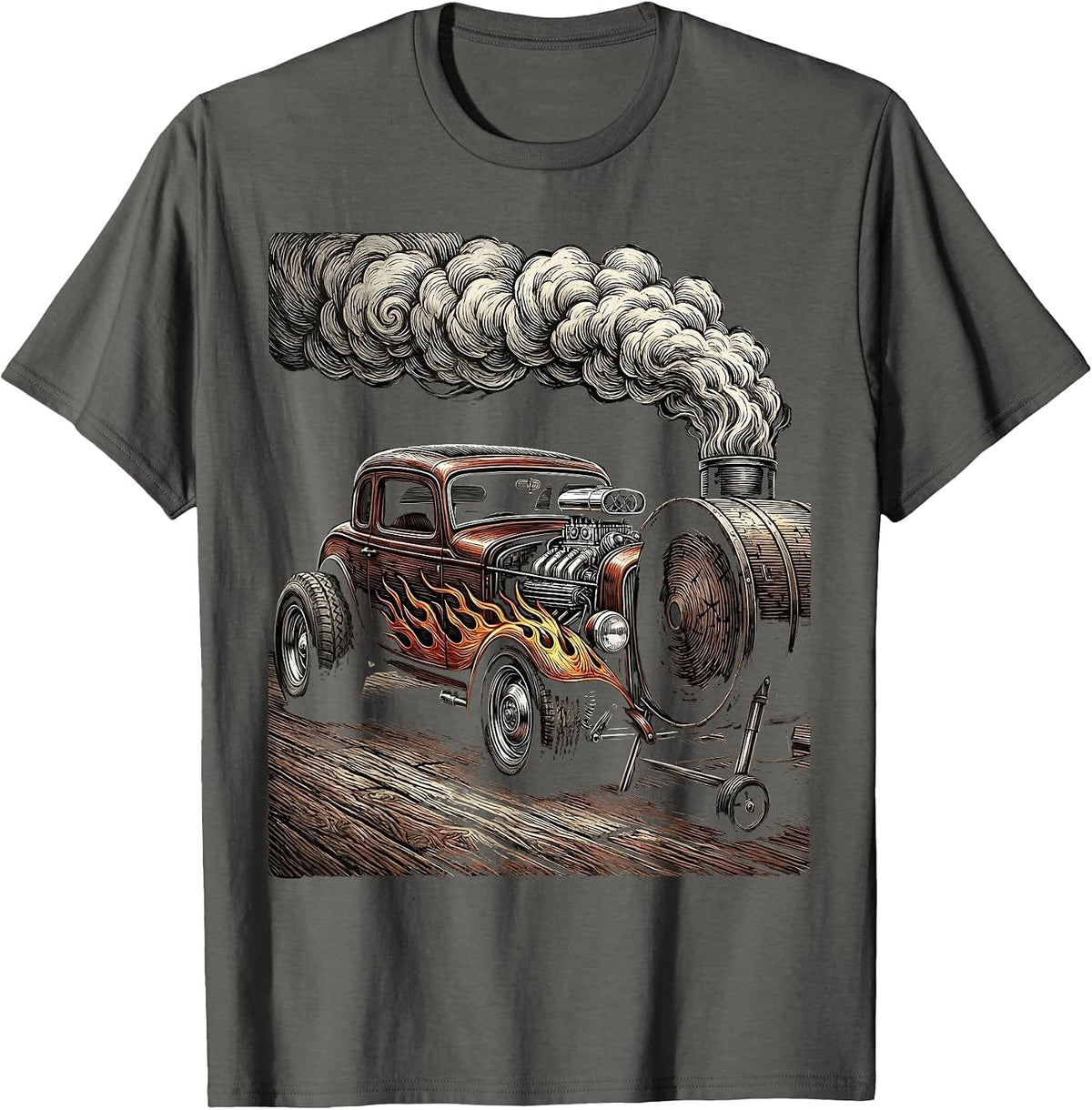 Hot Rod BBQ Labor Day Racing Lifestyle Graphic T-Shirt - Asphalt Grey