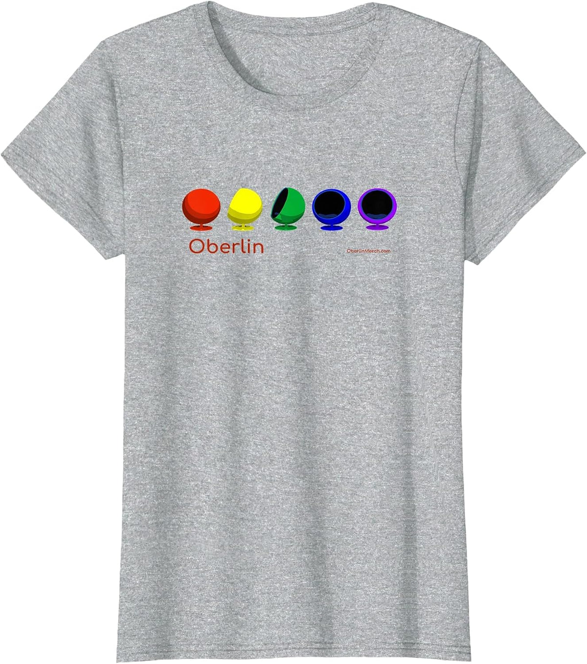 Oberlin Pride! Moon Chairs Original Design in LGBTQ+ Rainbow T-Shirt - Heather Grey