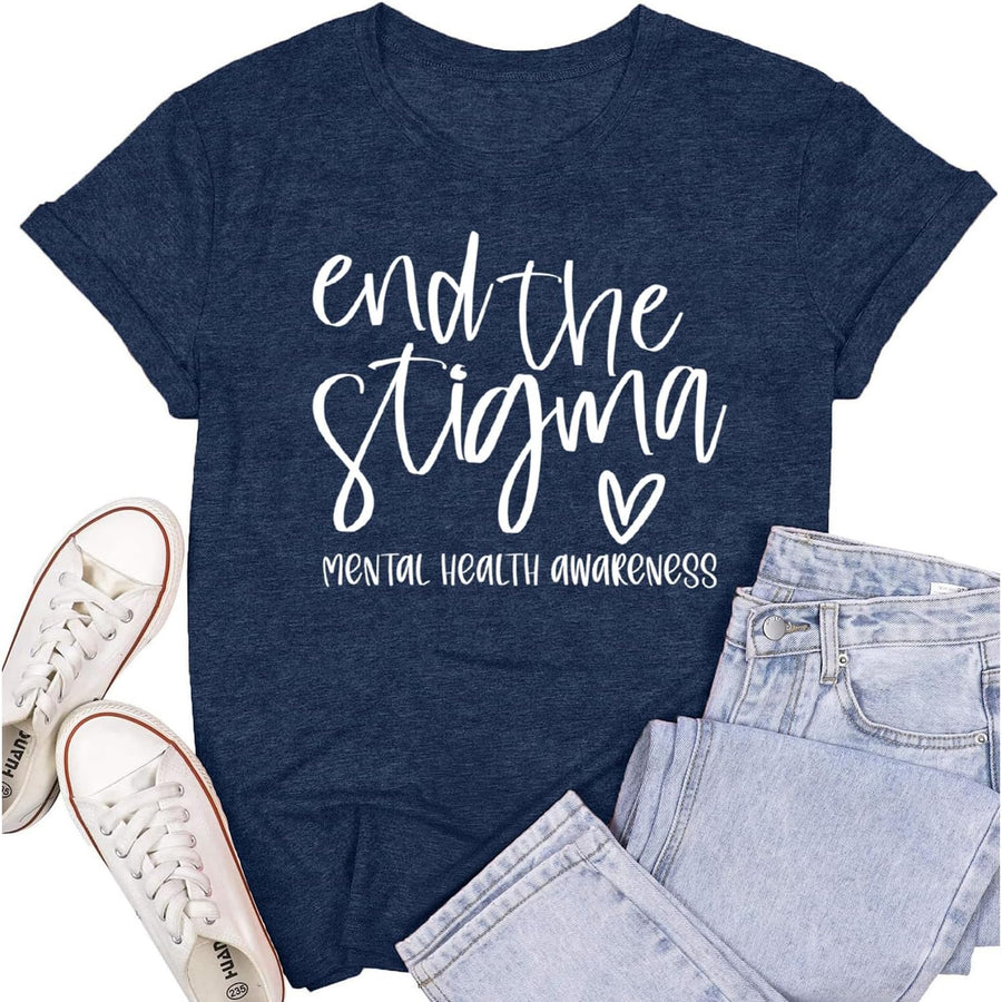 Womens Mental Health Matters Shirts Human Brain Illness Awareness T-Shirt Therapist Tee Top - Blue1
