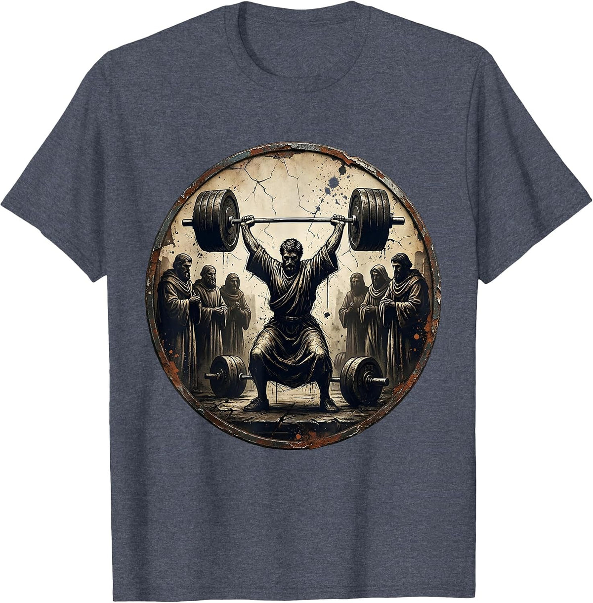 Jesus The Ultimate Deadlifter Graphic Tee T-Shirt - Heather Blue