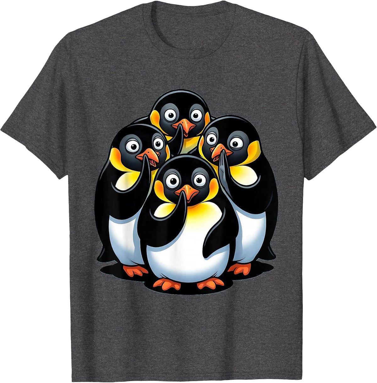 Penguins Whispering Huddle Funny Animal Group T-Shirt - Dark Heather Grey