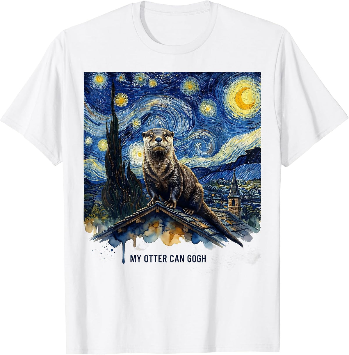 Men's My Otter Can Gogh Whimsical Art Parody Cat Lover Gift T-Shirt - White