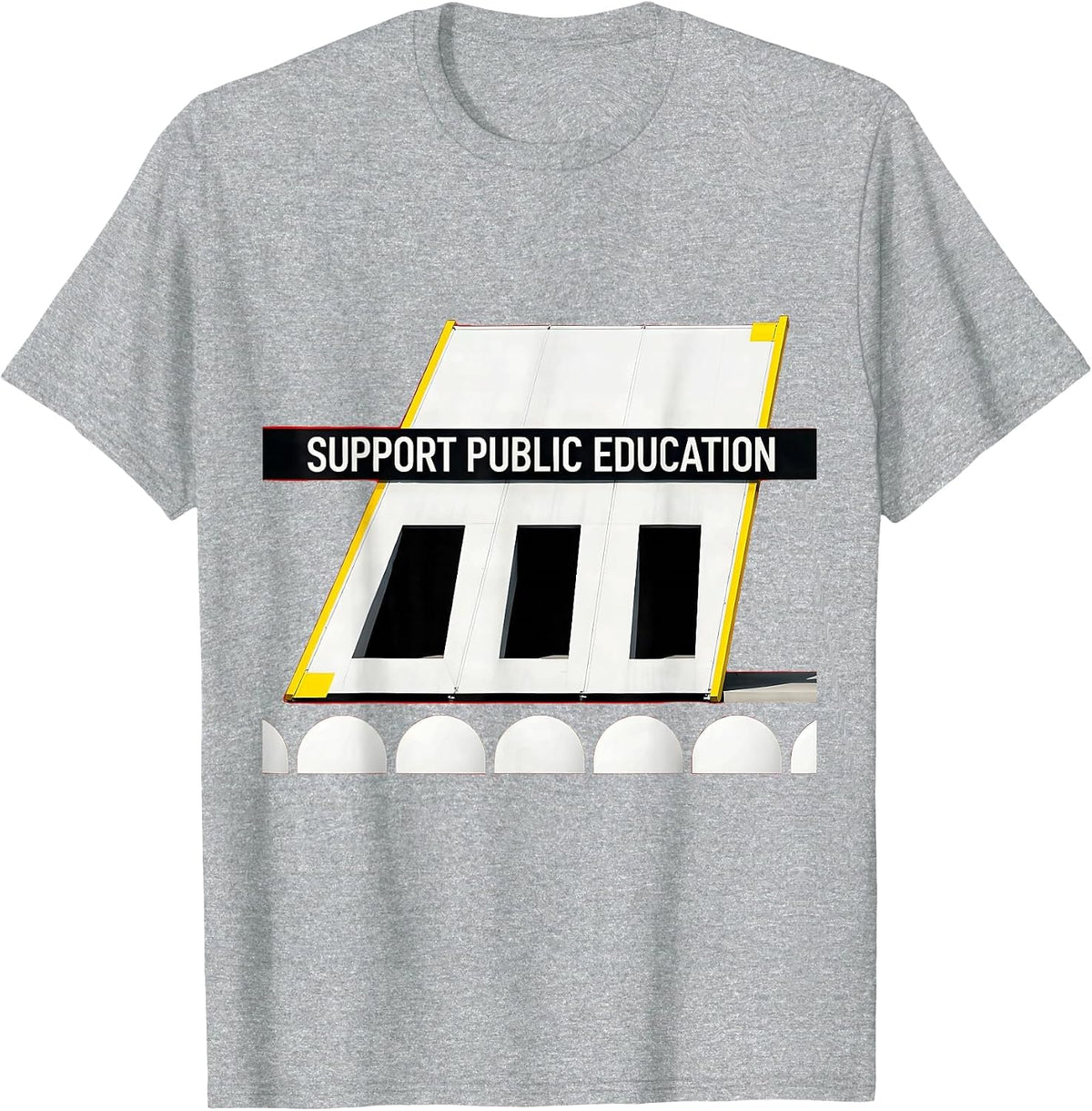 Men's Support Public Education Bauhaus Modernist Teacher Red T-Shirt - Heather Grey