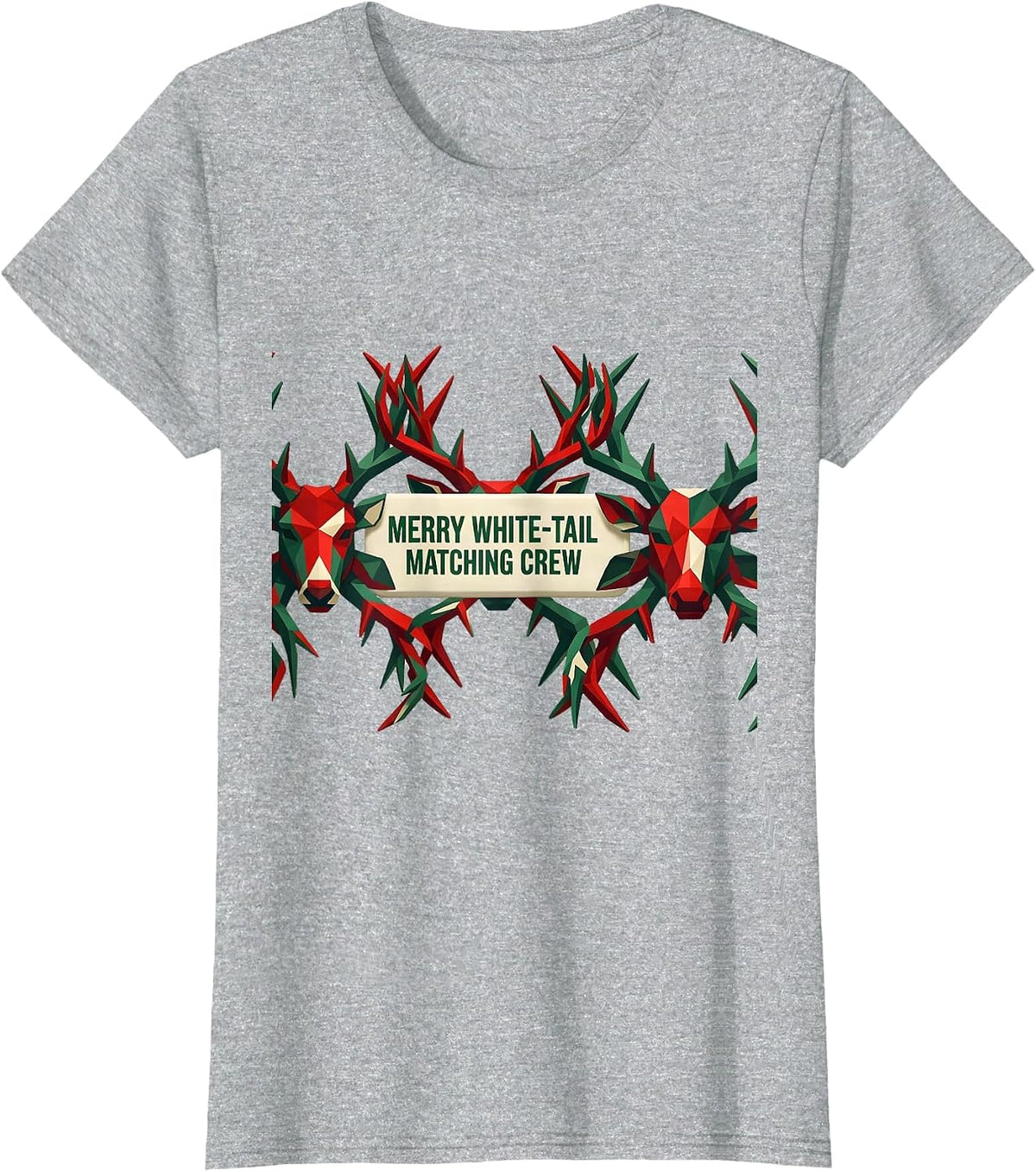 Merry White-Tail Matching Crew Geometric Camo Deer Hunting T-Shirt - Heather Grey