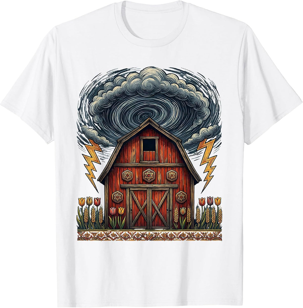 Men's Old Barn Storm Clouds Dramatic Rural Illustration T-Shirt - White