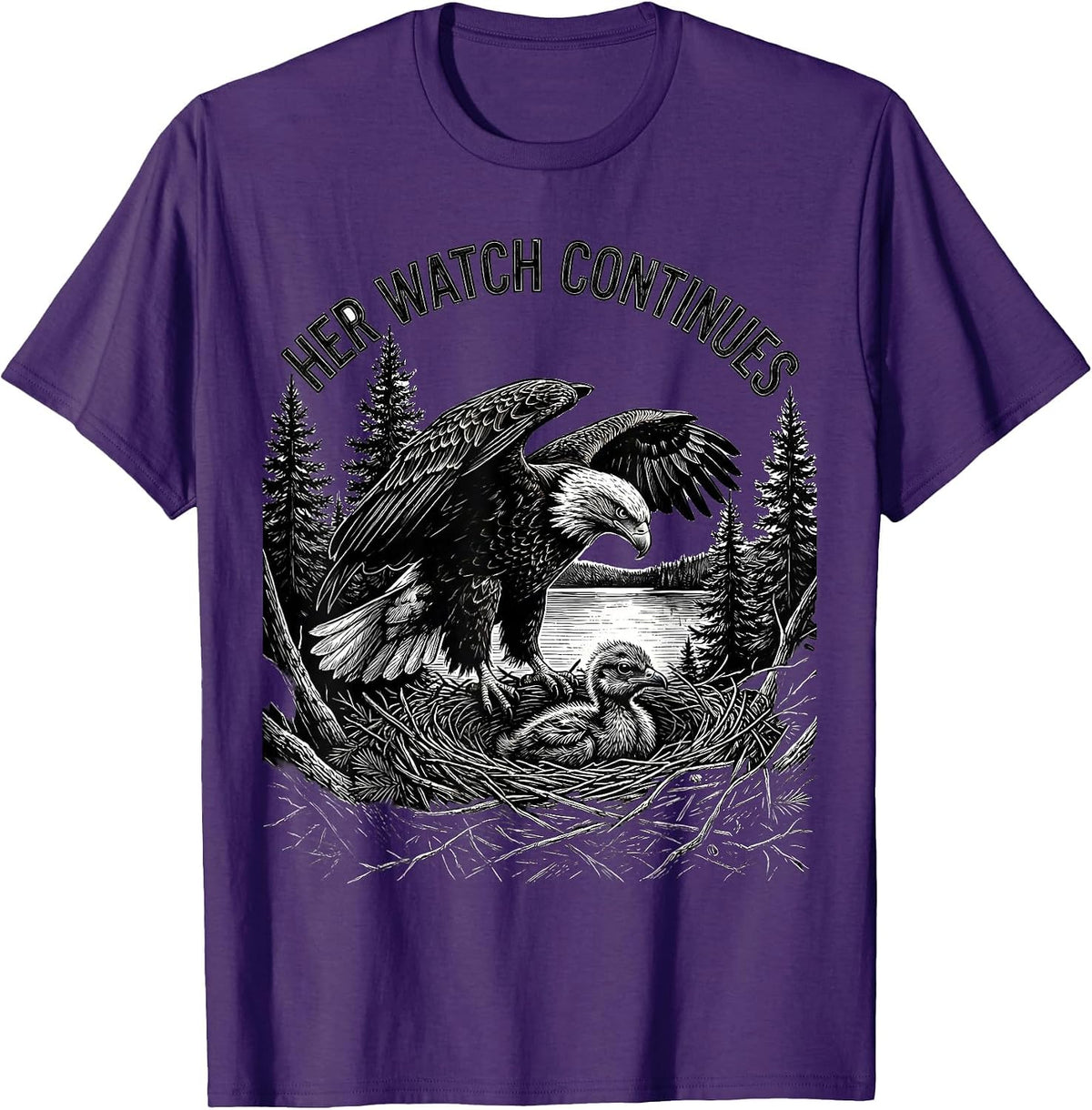 Men's Her Watch Continues Sentimental Memorial Bald Eagle Nature T-Shirt - Purple