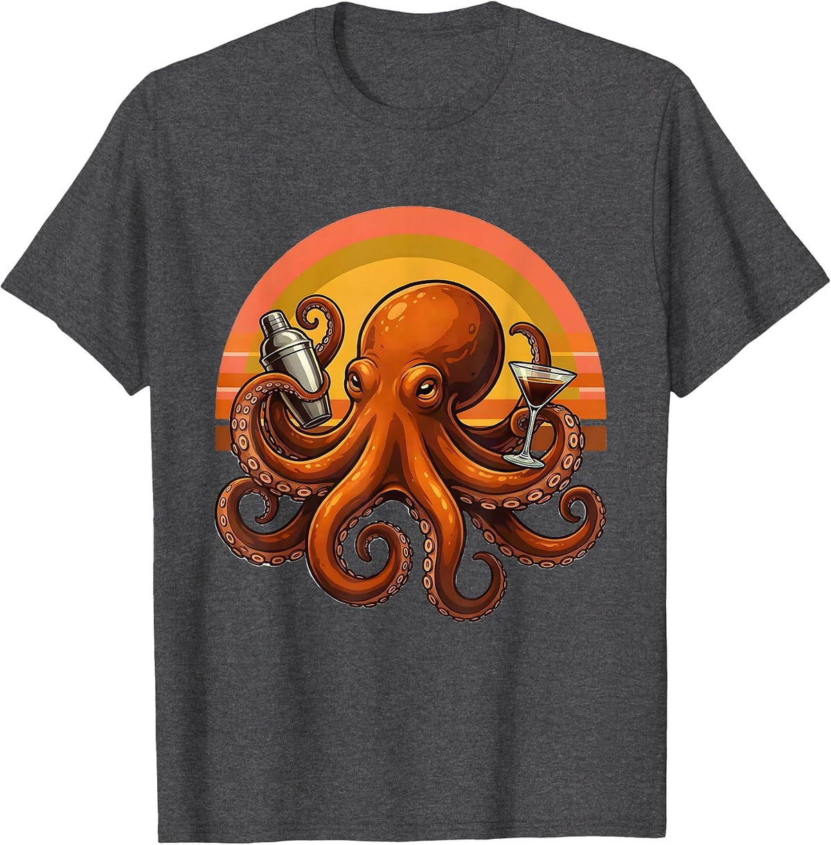 Octopus Espresso Martini Cocktail Shaker Art T-Shirt - Dark Heather Grey