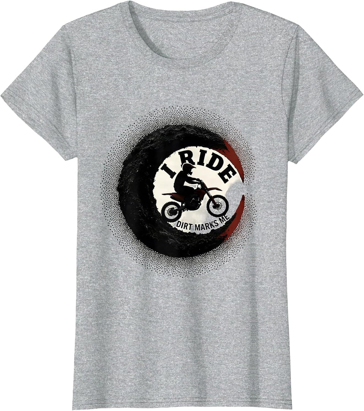 I Ride, Dirt Marks Me Blackwork Dotwork Dirt Bike Motocross T-Shirt - Heather Grey