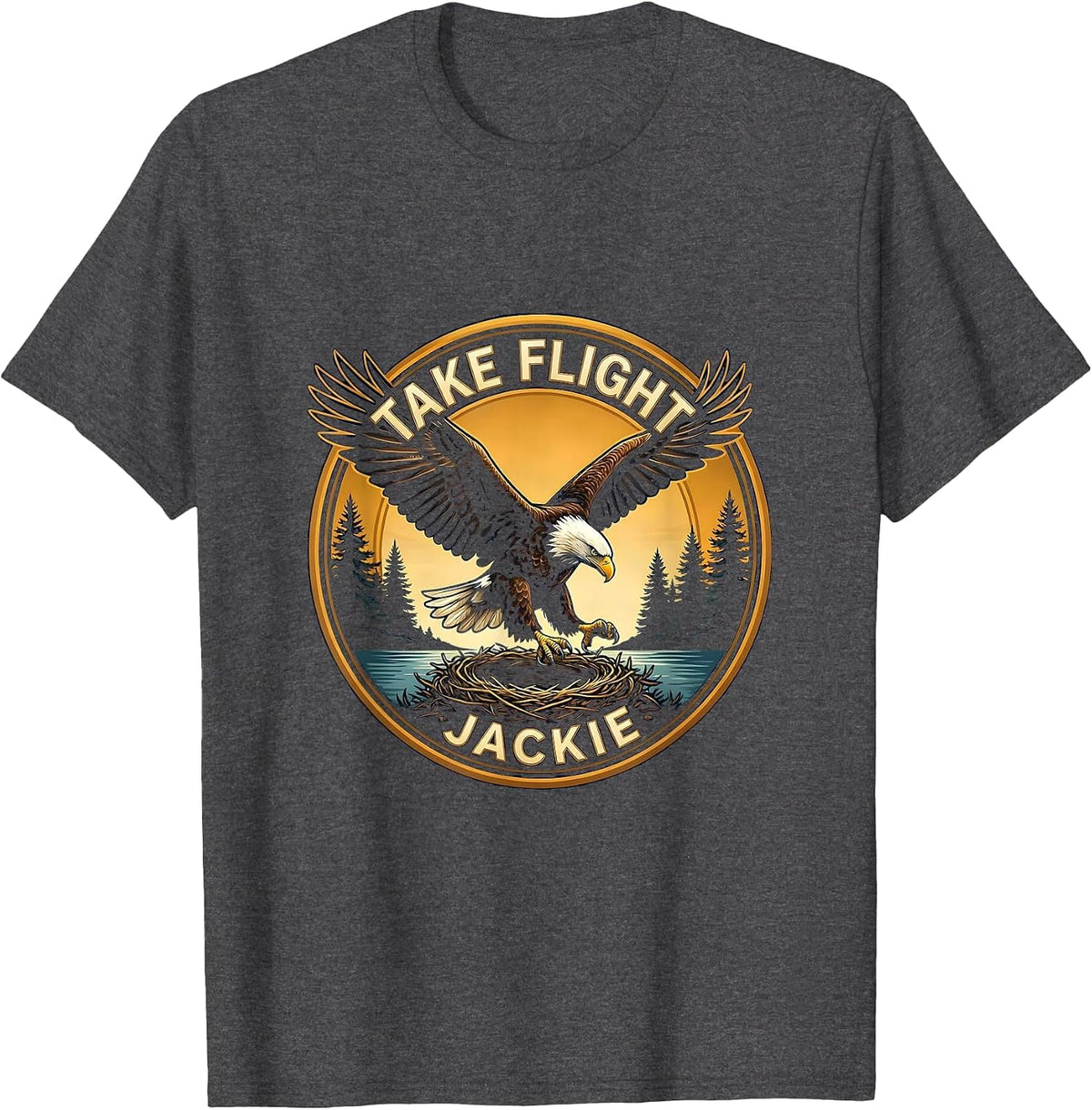 Men's Take Flight Jackie Bald Eagle Memorial Big Bear Lake Nature T-Shirt - Dark Heather Grey