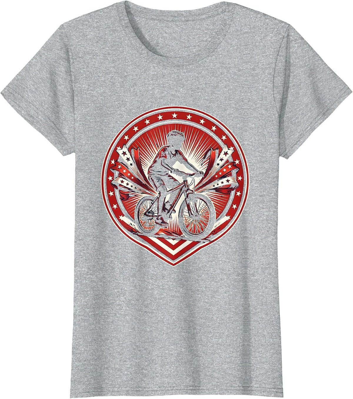 Patriotic Kid on Bicycle with Festive Streamers T-Shirt - Heather Grey